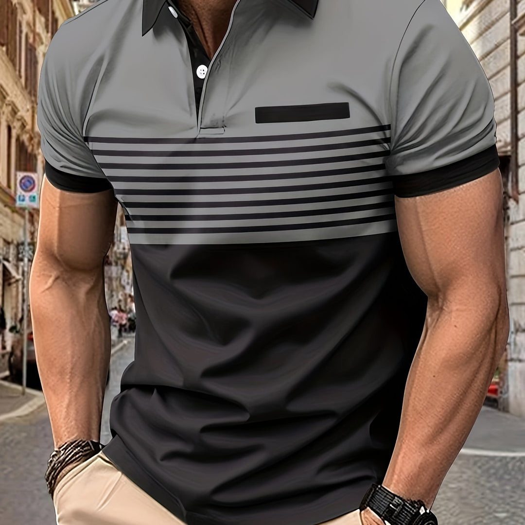 Korvexi | Casual Herren T-Shirt mit feinen Streifen und kurzen Ärmeln