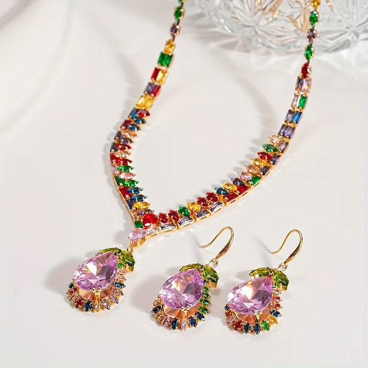 Quothex | Set aus Halskette und Ohrringen mit elegantem, mehrfarbigem Tropfen-Design