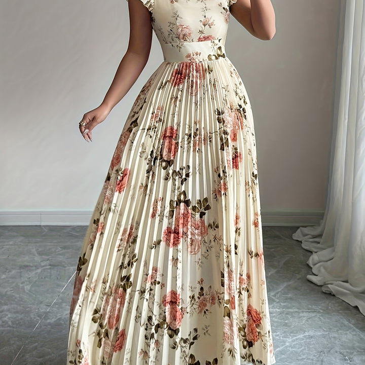 Oxeris | Langes Floral Kleid mit Falten und zeitloser Eleganz