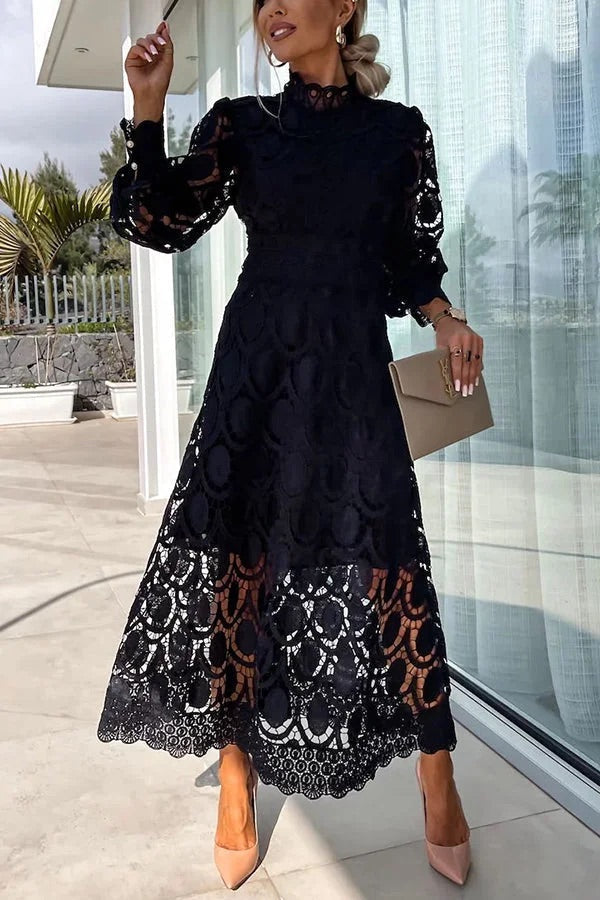 Jalvique | Midi-Party-Kleid mit Spitzenärmeln