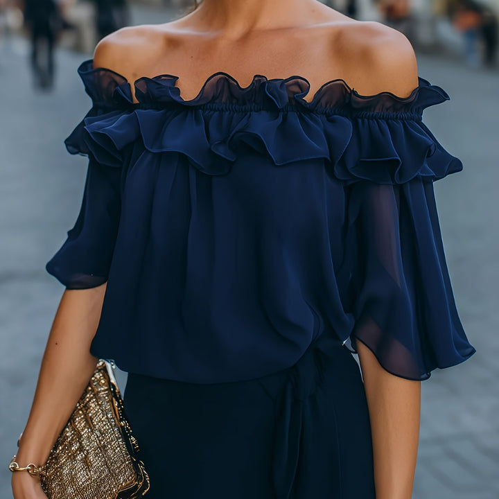Bruvelle | Elegante Bluse mit schulterfreien Ausschnitten und kurzen Ärmeln