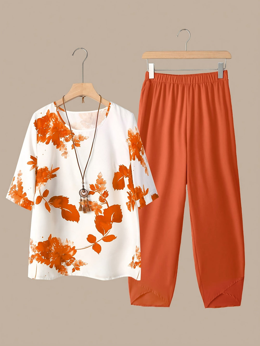 Fynley | Bedrucktes 2-teiliges Set mit Bluse und bequoser Hose