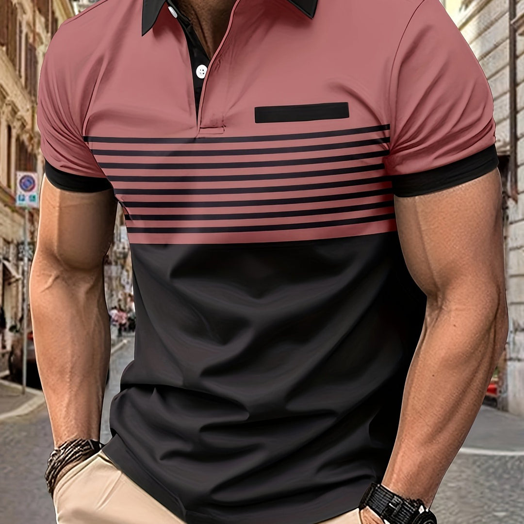 Korvexi | Casual Herren T-Shirt mit feinen Streifen und kurzen Ärmeln