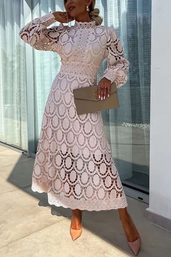 Jalvique | Midi-Party-Kleid mit Spitzenärmeln