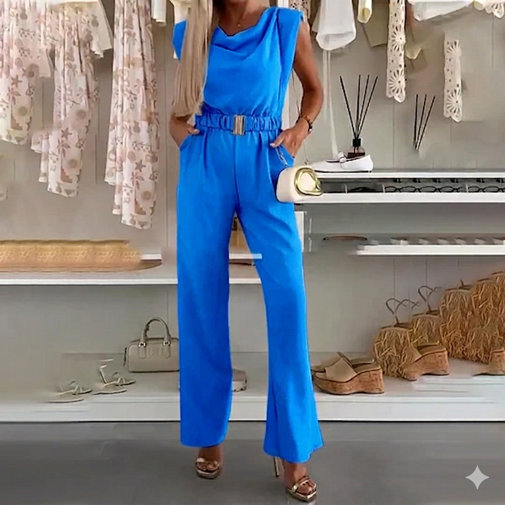 Kaia | Ärmelloses Jumpsuit mit drapiertem Ausschnitt und Taschen