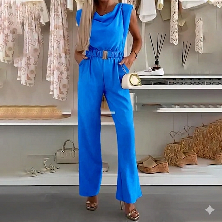 Kaia | Ärmelloses Jumpsuit mit drapiertem Ausschnitt und Taschen
