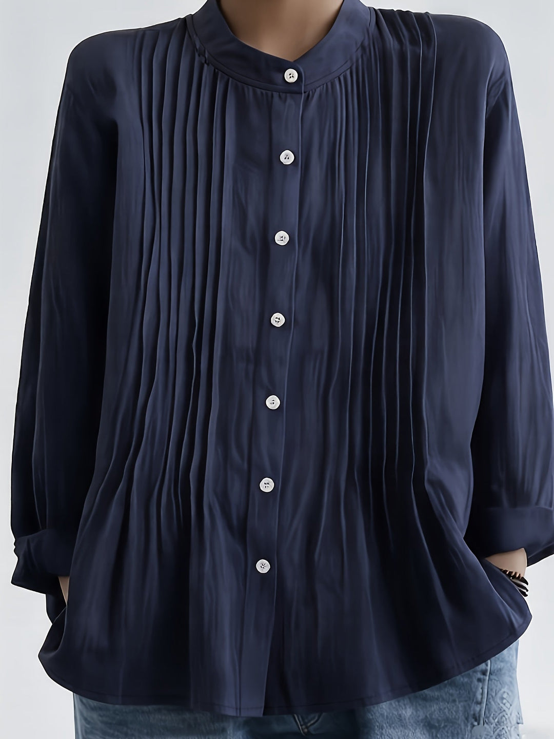 Arlet | Vintage Leinenbluse mit Mao-Kragen und lockeren Ärmeln