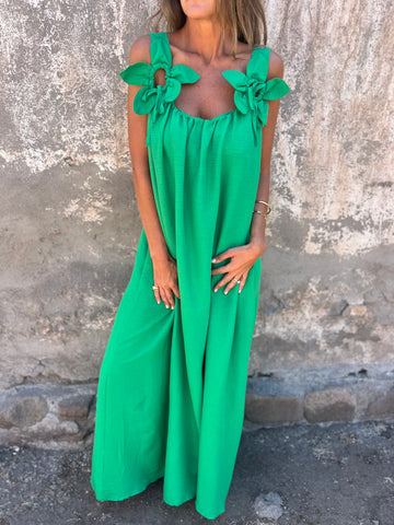 Carune | Damenkleid in einfarbig mit floralem Muster und U-Ausschnitt