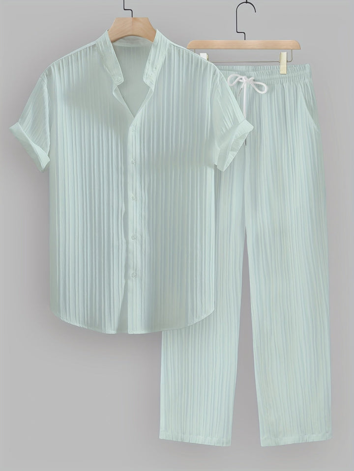 Kavaroq | Sommeranzug für Herren mit Mao-Kragenhemd und Hose mit Kordelzug