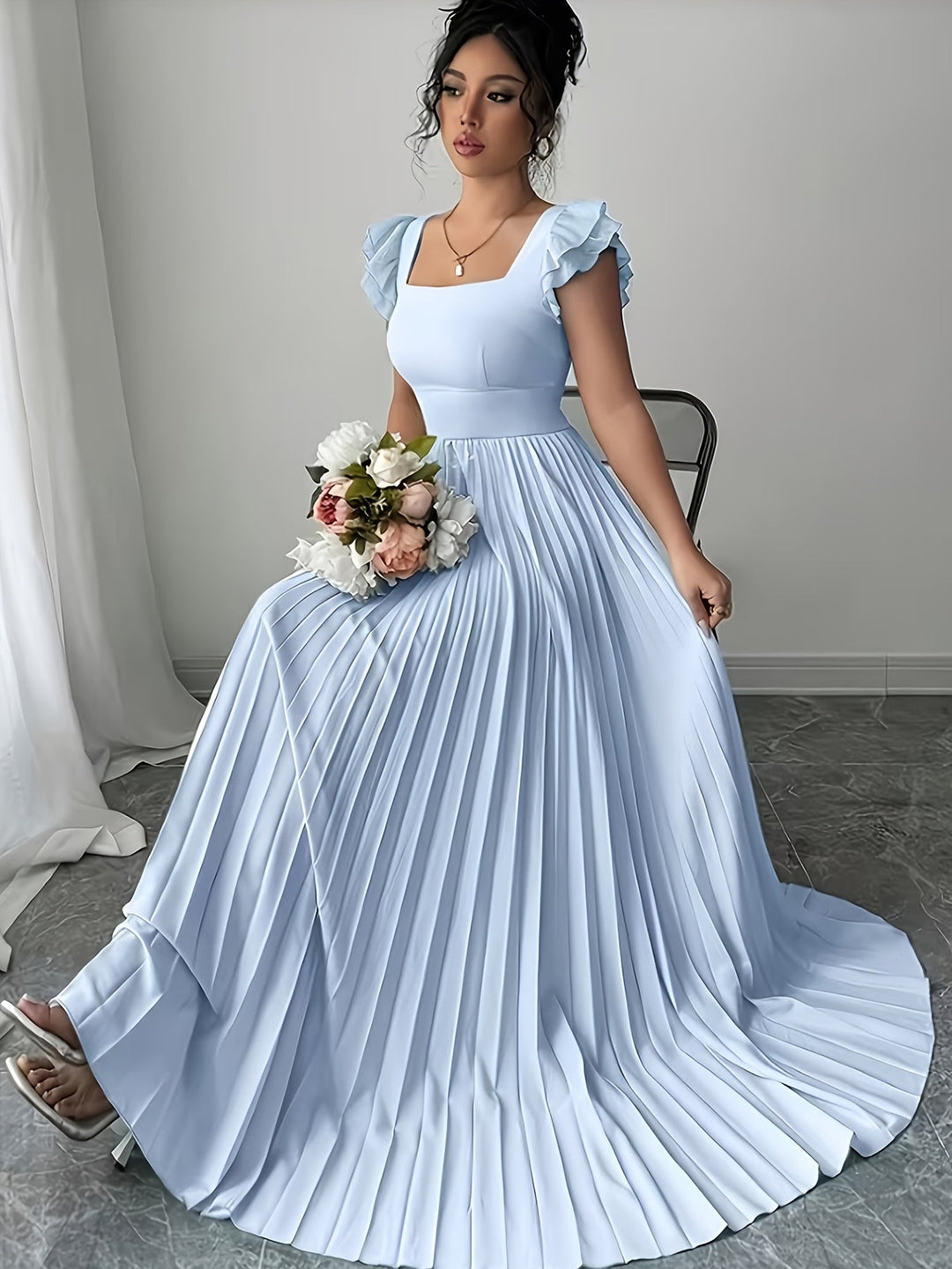 Oxeris | Langes Floral Kleid mit Falten und zeitloser Eleganz