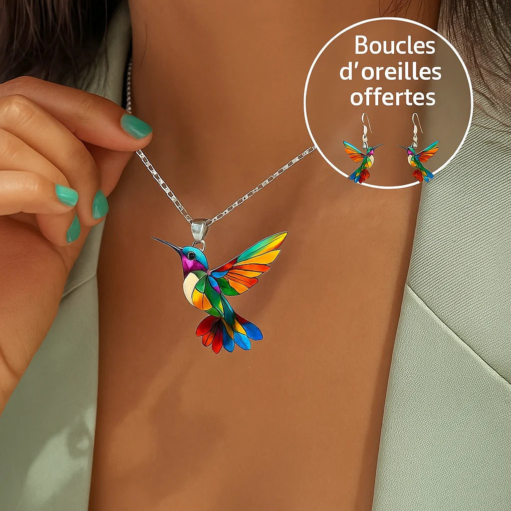 Vaila | Kolibri Regenbogen Halskette + Passende Ohrringe als Geschenk
