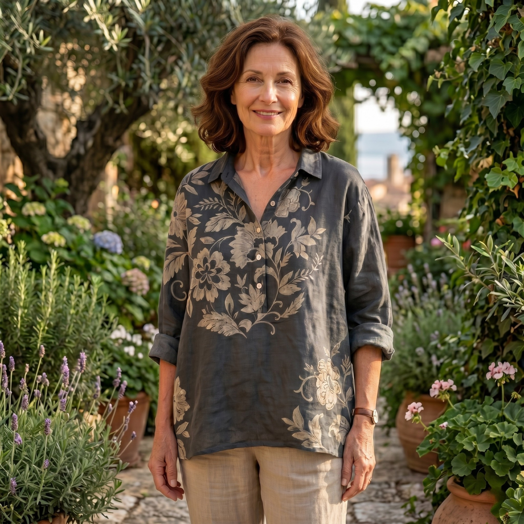 Gaia | Elegante Leinenbluse mit floralem Muster