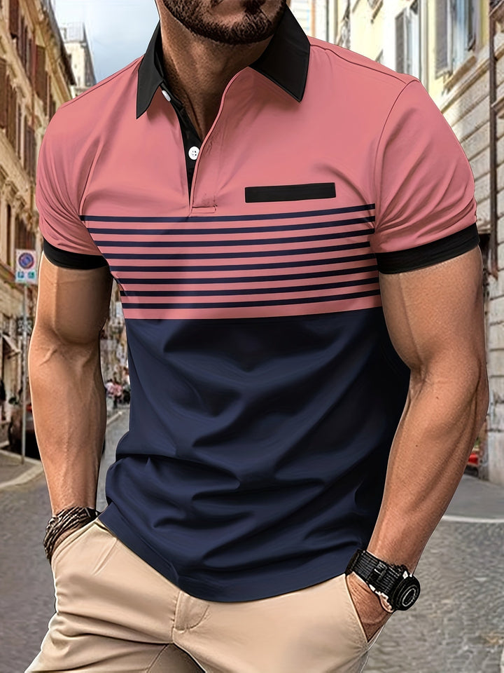 Korvexi | Casual Herren T-Shirt mit feinen Streifen und kurzen Ärmeln