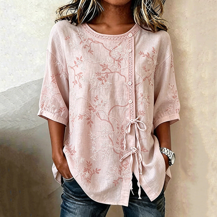 Myrthine | Vintage-Bluse mit Blattmuster