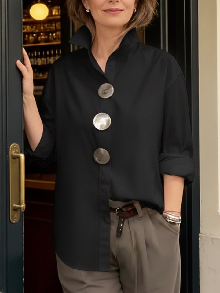 Davinae | Elegante Bluse aus Baumwolle und Leinen mit Kragen und metallischen Knöpfen