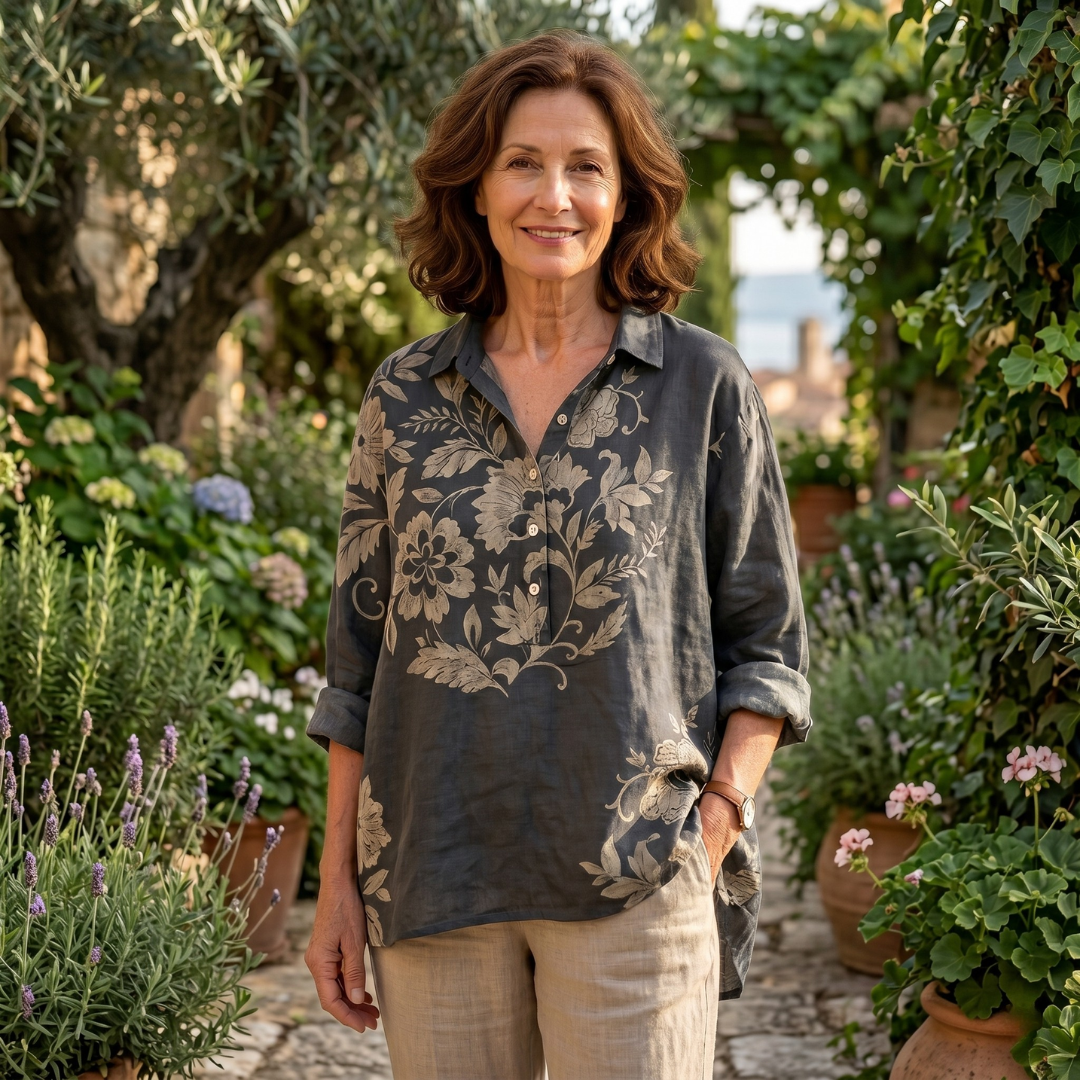 Gaia | Elegante Leinenbluse mit floralem Muster