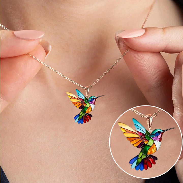 Vaila | Kolibri Regenbogen Halskette + Passende Ohrringe als Geschenk