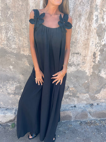 Carune | Damenkleid in einfarbig mit floralem Muster und U-Ausschnitt