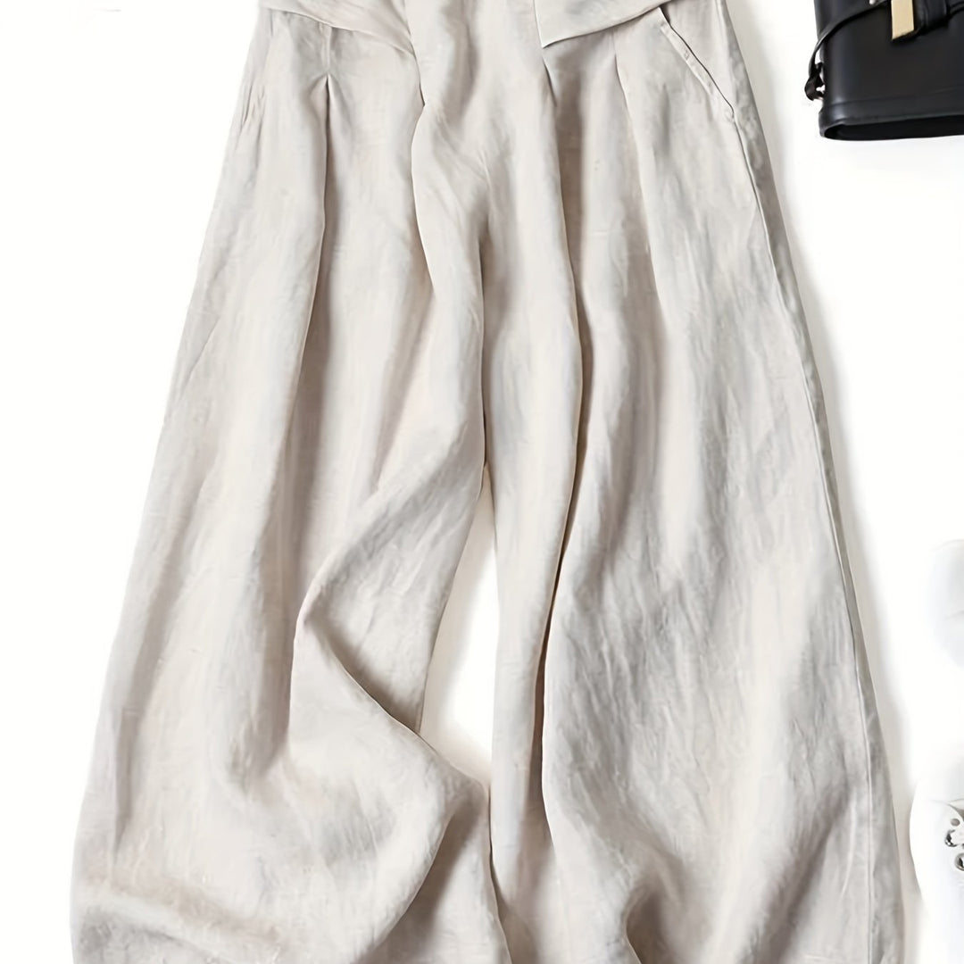 Brisae | Vintage-Stil Leinen-Hosen mit weitem Bein