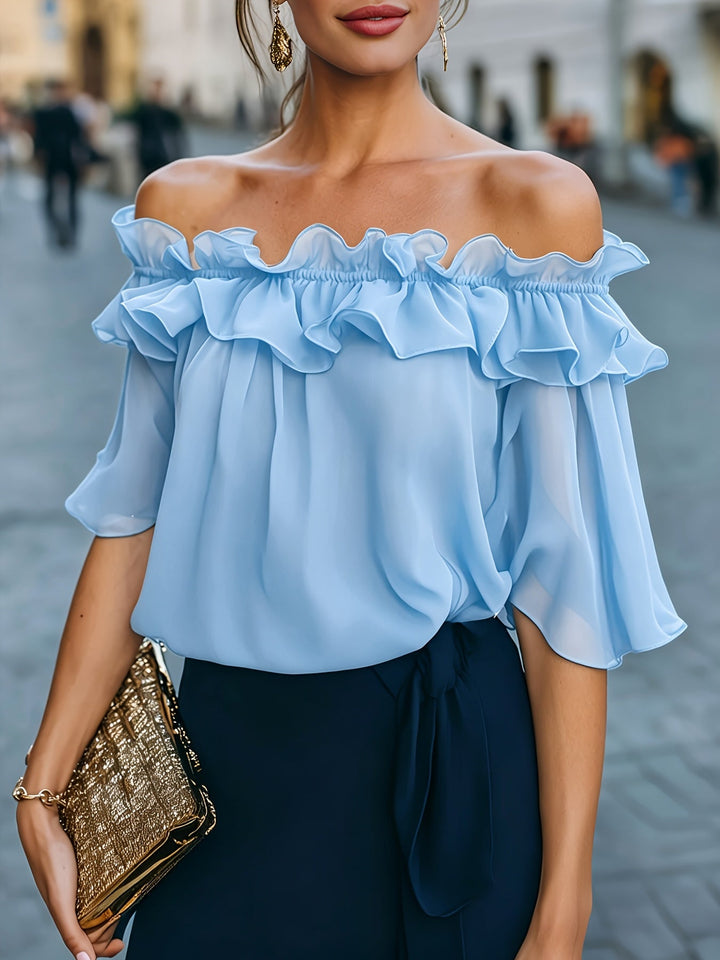 Bruvelle | Elegante Bluse mit schulterfreien Ausschnitten und kurzen Ärmeln