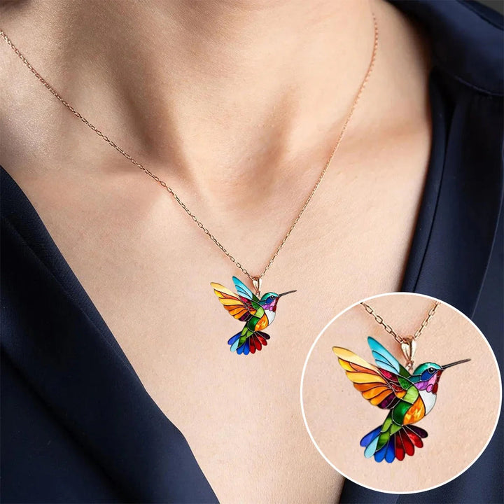Vaila | Kolibri Regenbogen Halskette + Passende Ohrringe als Geschenk