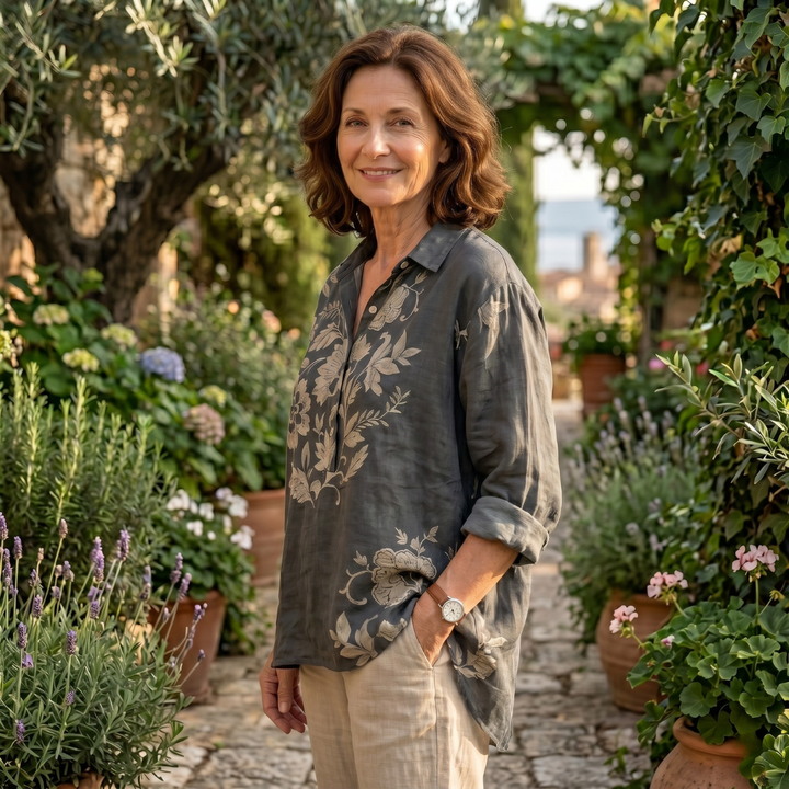 Gaia | Elegante Leinenbluse mit floralem Muster