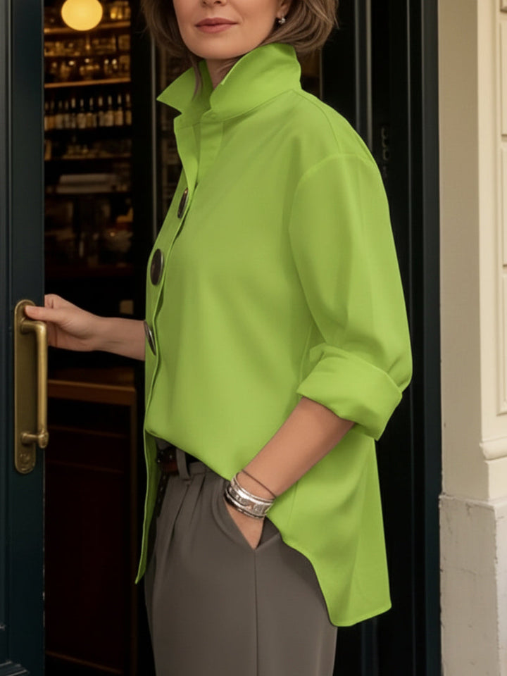 Davinae | Elegante Bluse aus Baumwolle und Leinen mit Kragen und metallischen Knöpfen