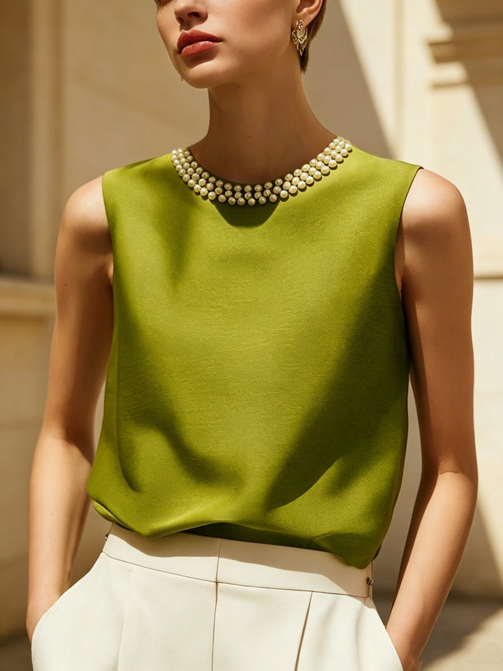 Sythove | Ärmellose Bluse mit dekorativen Perlen und elegantem Stil