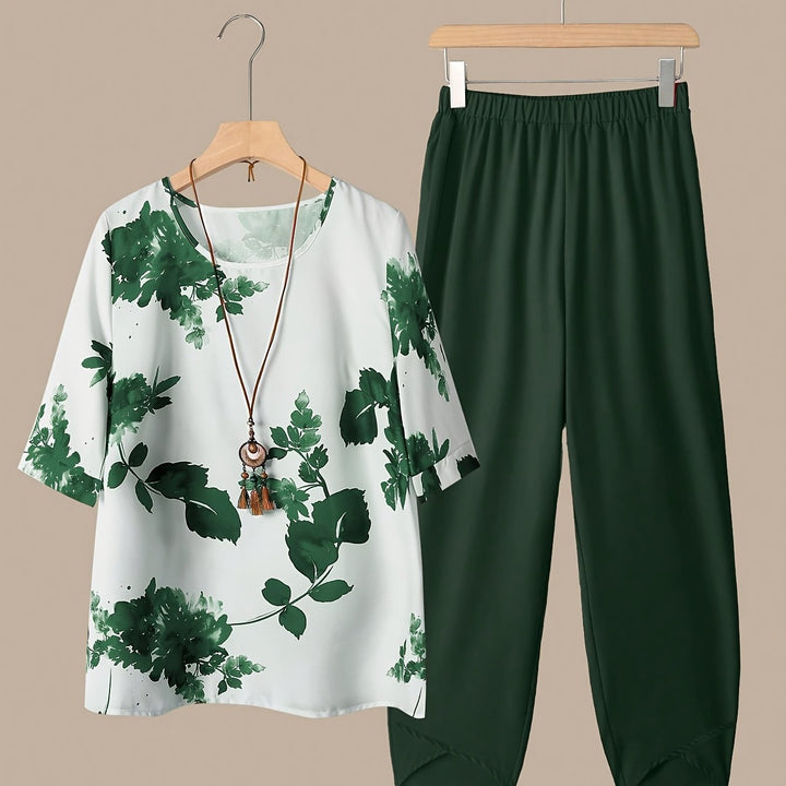 Fynley | Bedrucktes 2-teiliges Set mit Bluse und bequoser Hose