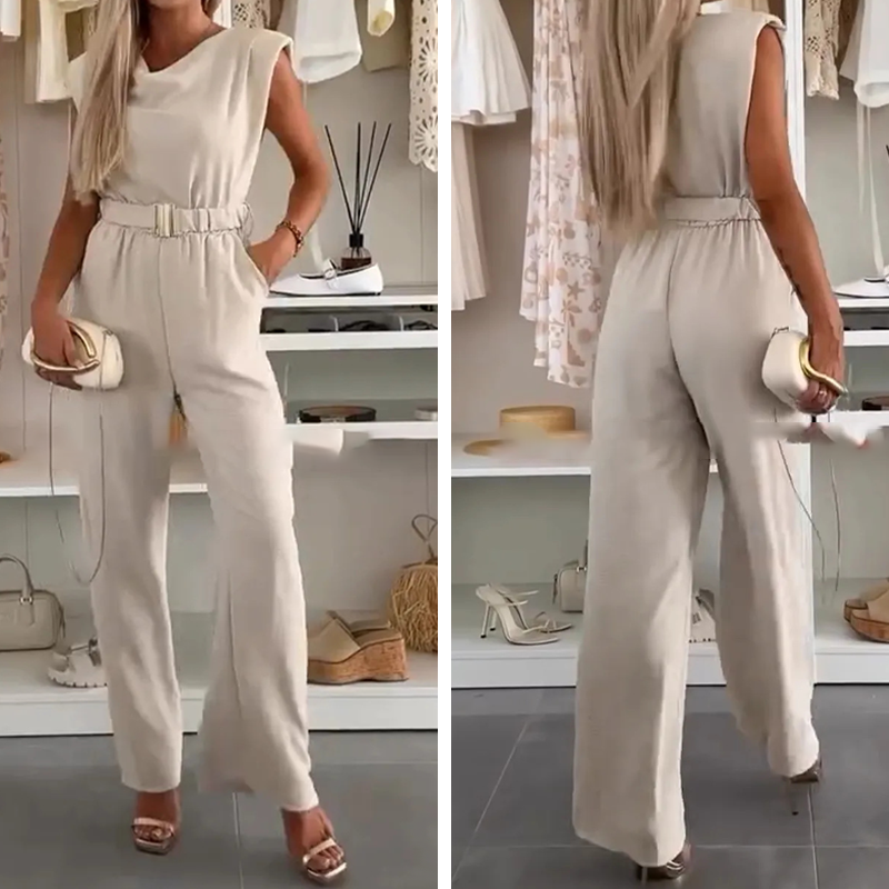 Kaia | Ärmelloses Jumpsuit mit drapiertem Ausschnitt und Taschen