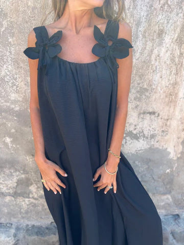 Carune | Damenkleid in einfarbig mit floralem Muster und U-Ausschnitt