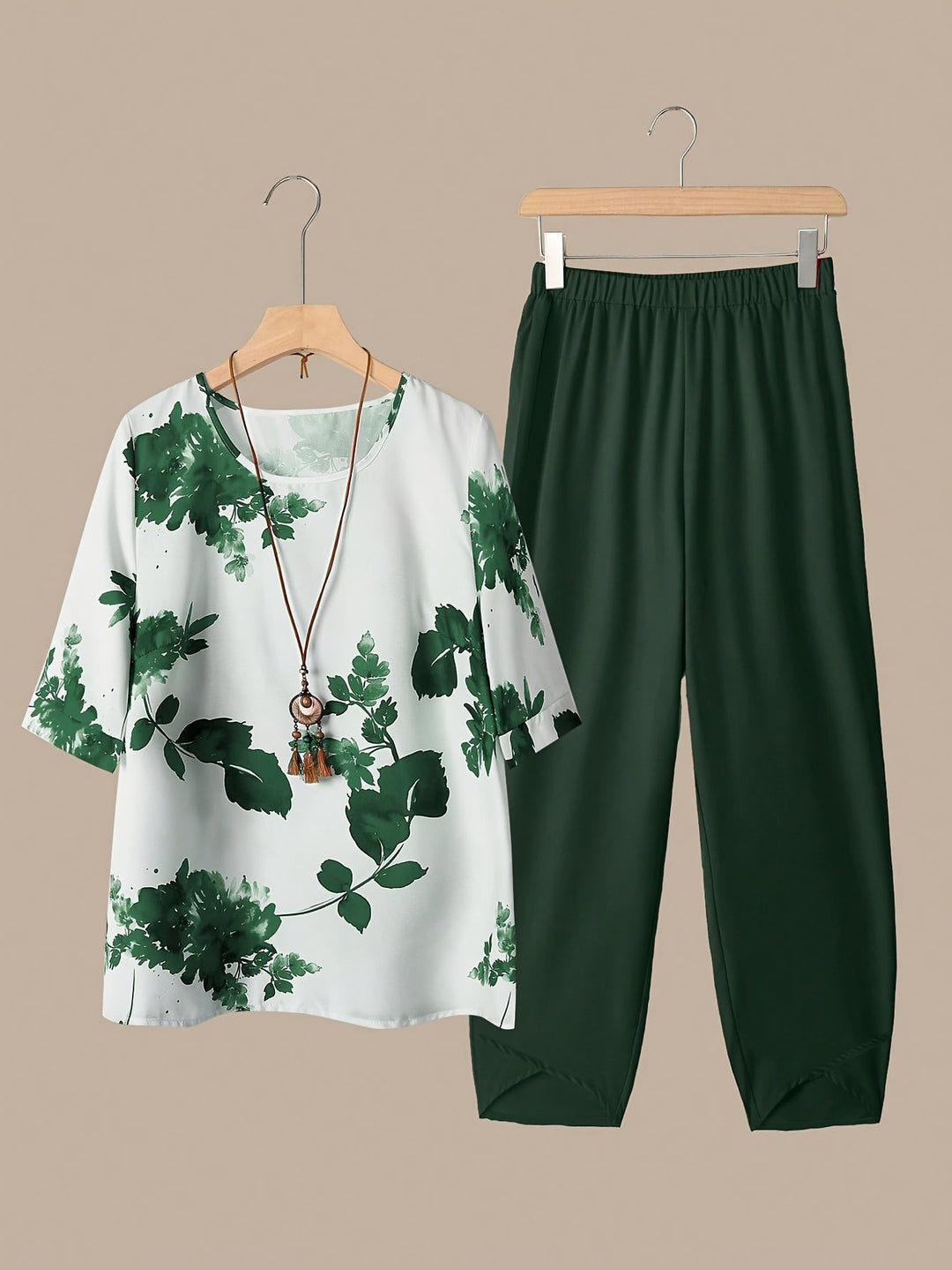 Fynley | Bedrucktes 2-teiliges Set mit Bluse und bequoser Hose