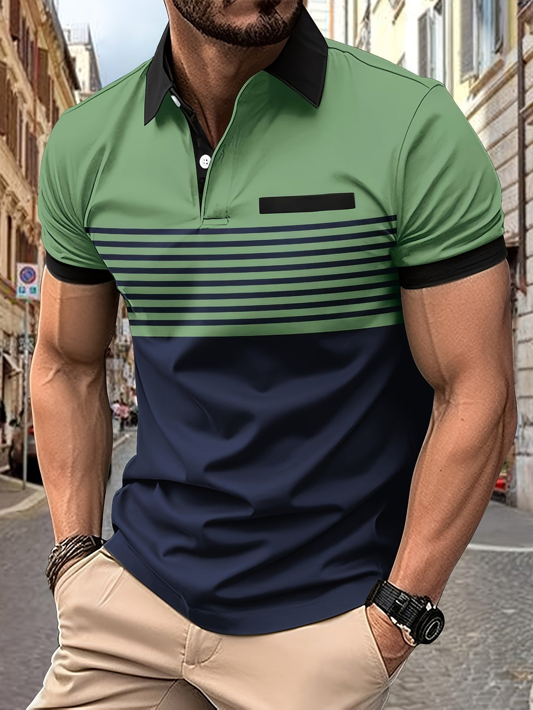 Korvexi | Casual Herren T-Shirt mit feinen Streifen und kurzen Ärmeln