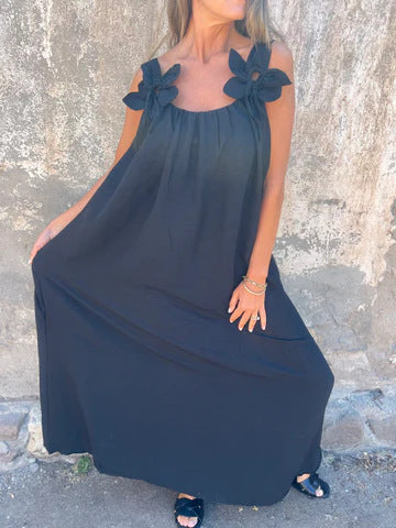 Carune | Damenkleid in einfarbig mit floralem Muster und U-Ausschnitt