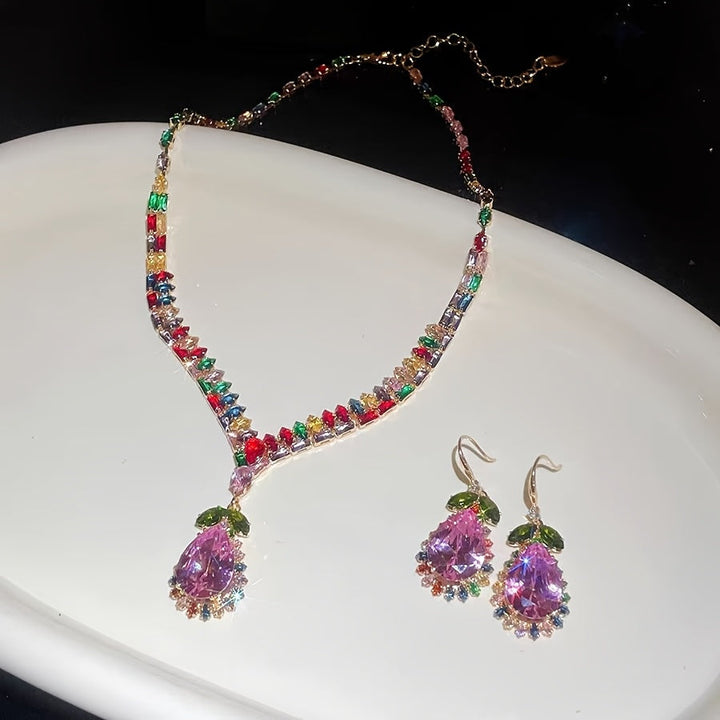 Quothex | Set aus Halskette und Ohrringen mit elegantem, mehrfarbigem Tropfen-Design