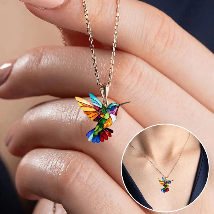 Vaila | Kolibri Regenbogen Halskette + Passende Ohrringe als Geschenk