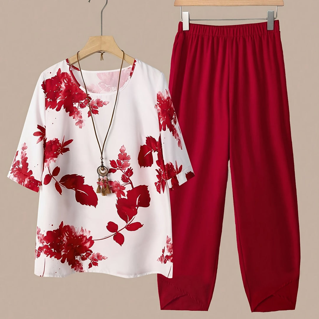 Fynley | Bedrucktes 2-teiliges Set mit Bluse und bequoser Hose