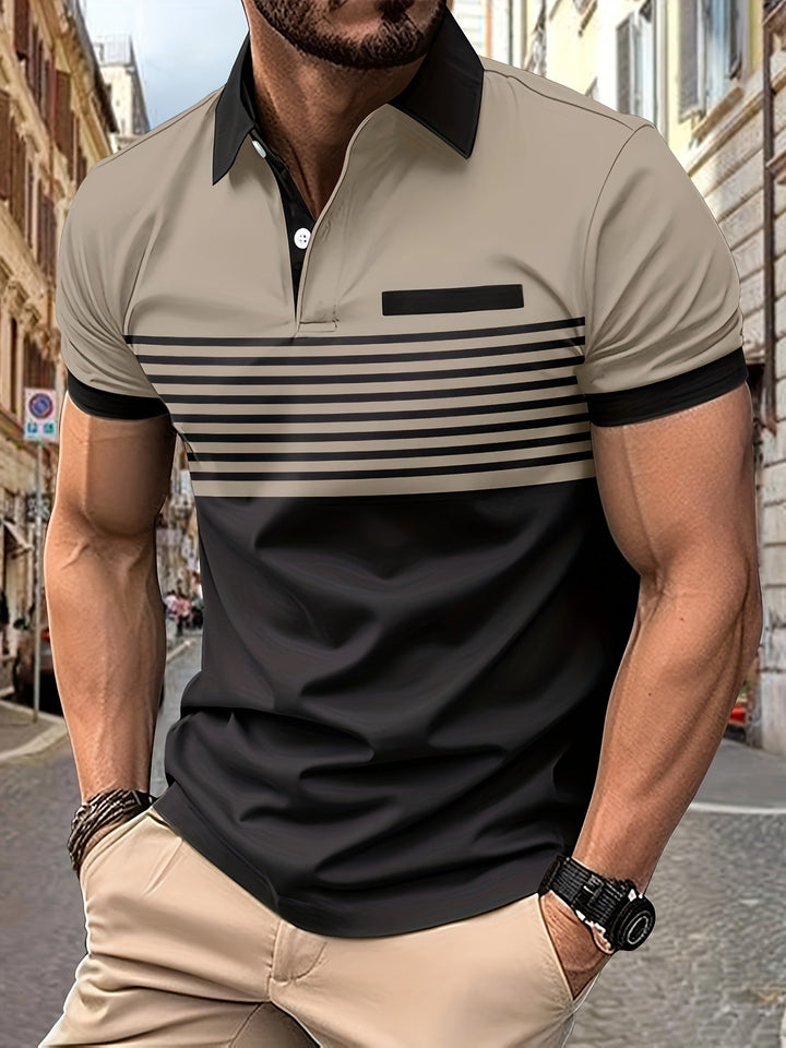 Korvexi | Casual Herren T-Shirt mit feinen Streifen und kurzen Ärmeln