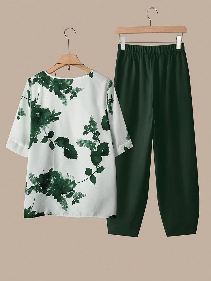 Fynley | Bedrucktes 2-teiliges Set mit Bluse und bequoser Hose
