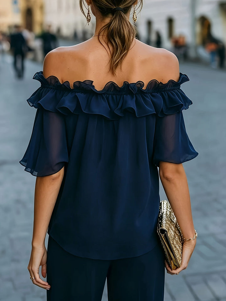 Bruvelle | Elegante Bluse mit schulterfreien Ausschnitten und kurzen Ärmeln