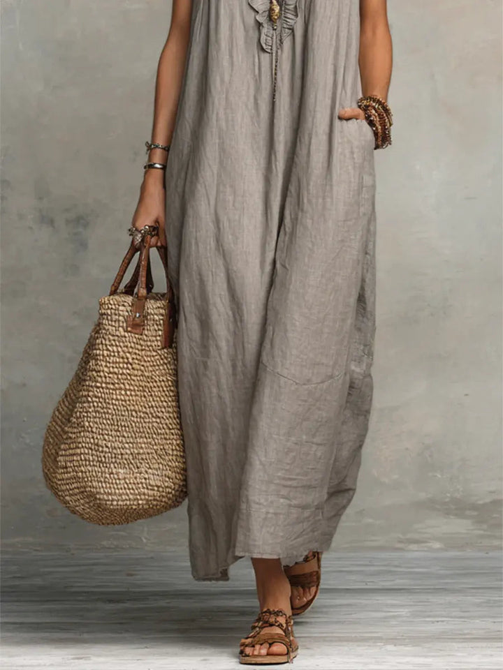 Hadira | Freizeitkleid aus Baumwolle und Leinen mit Rüschen und künstlerischem Stil