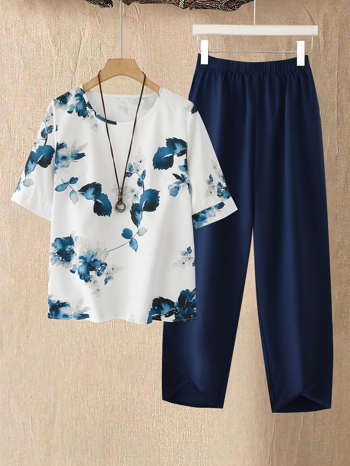 Fynley | Bedrucktes 2-teiliges Set mit Bluse und bequoser Hose