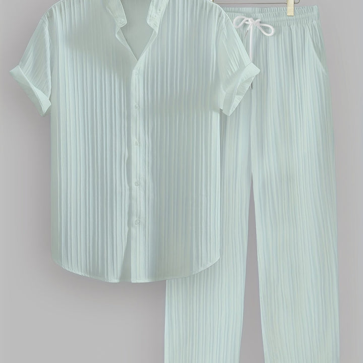 Kavaroq | Sommeranzug für Herren mit Mao-Kragenhemd und Hose mit Kordelzug