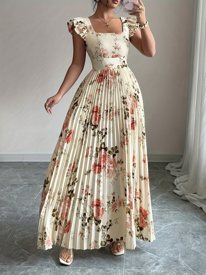 Oxeris | Langes Floral Kleid mit Falten und zeitloser Eleganz
