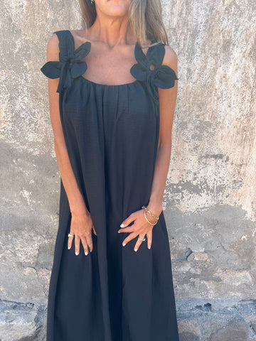 Carune | Damenkleid in einfarbig mit floralem Muster und U-Ausschnitt