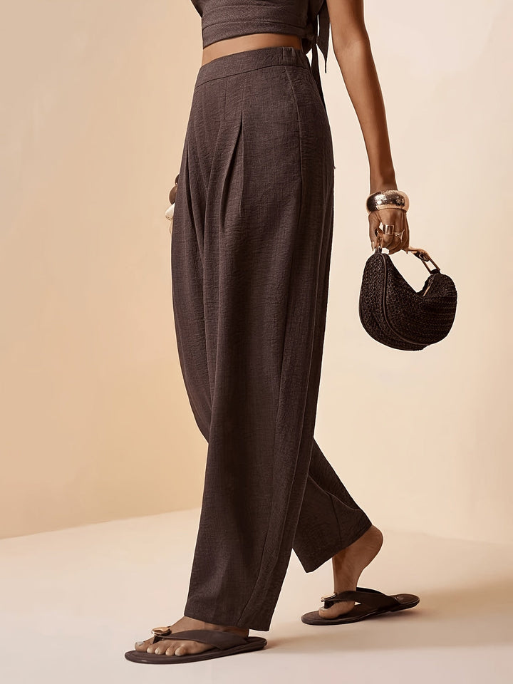 Droveaux | Elegante Gerade Hose mit Elastischem Bund und Falten