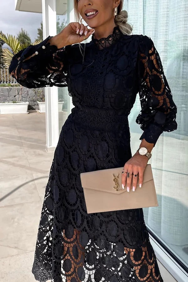 Jalvique | Midi-Party-Kleid mit Spitzenärmeln