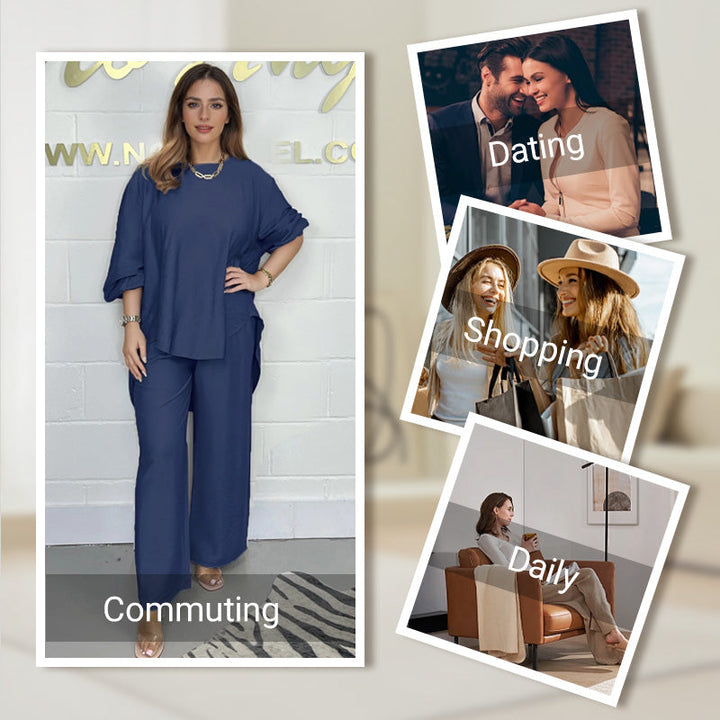 Nova | Set aus Langarmbluse und weit geschnittenen Hosen für Damen