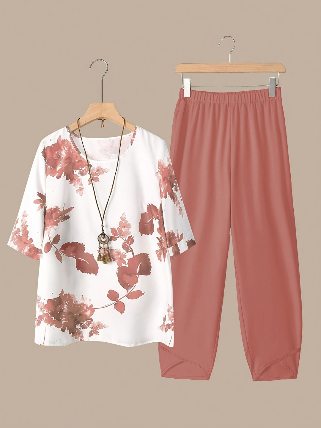 Fynley | Bedrucktes 2-teiliges Set mit Bluse und bequoser Hose