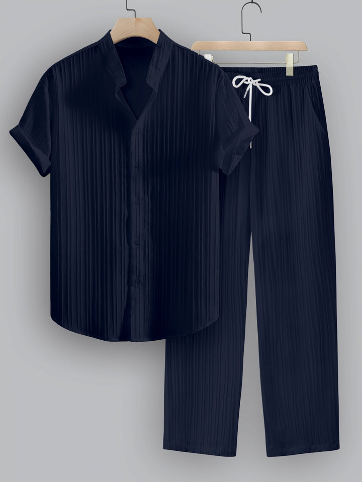 Kavaroq | Sommeranzug für Herren mit Mao-Kragenhemd und Hose mit Kordelzug
